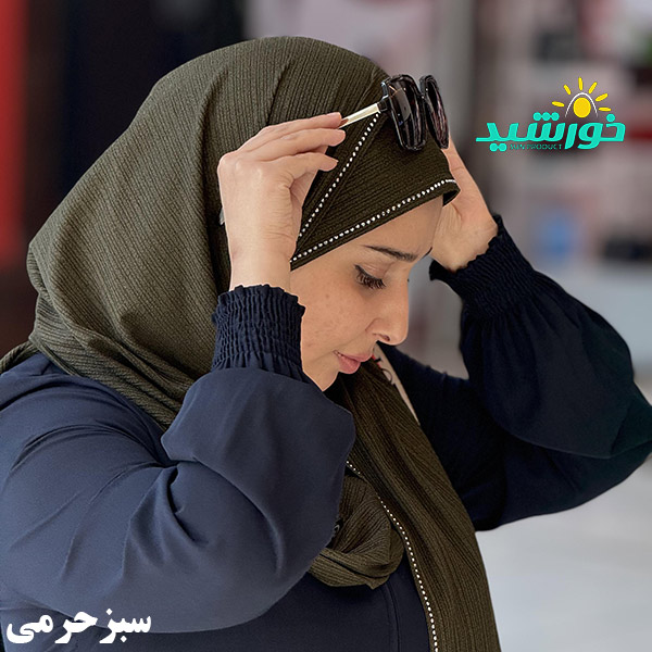شال کشی لبه نگین دار کریشه سبزحرمی کد 3308